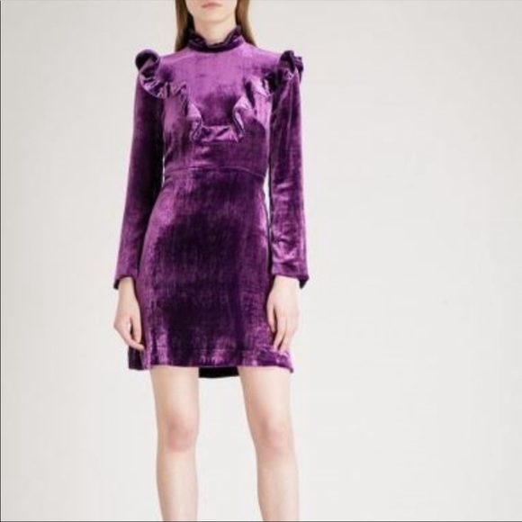 Sandro Emily Crushed Velvet Velour Ruffle Dress 1 - Picture 1 of 11